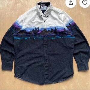 Vintage 1990’s Roper Men's Black & White Scenic Button-Up Shirt western medium